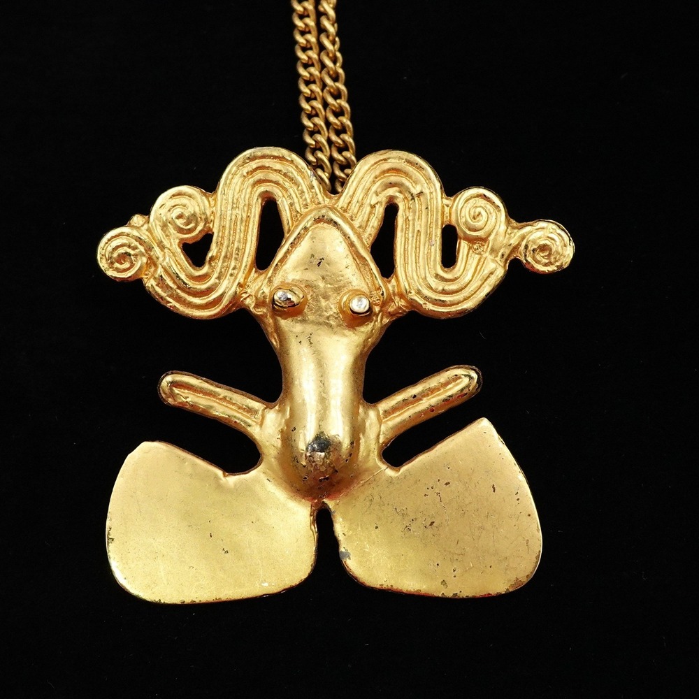 ALVA Studios Pre-Columbian Frog Effigy Gold Tone‎ Necklace Tairona Reproduction